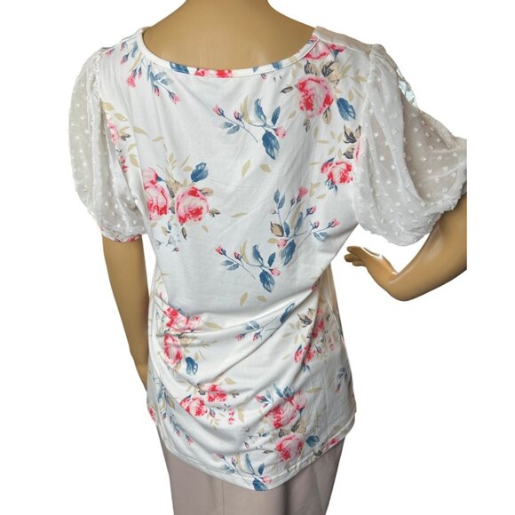 (5 for $25) Elegant Chiffon Sleeve Floral Print Blouse in White Size Medium - Picture 5 of 6